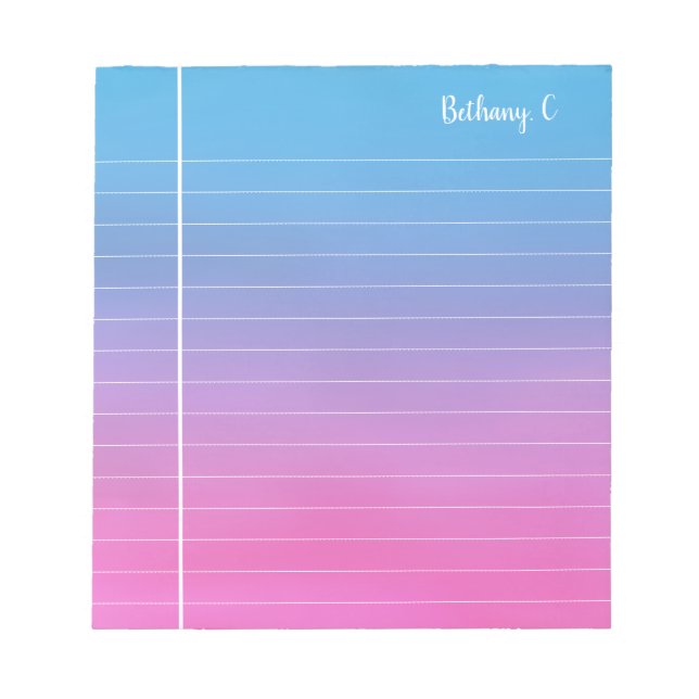 Bloco De Notas Gradiente Cor-de-Rosa Ciano Personalizado Lined  (Frente)