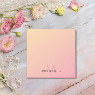 Bloco De Notas Gradiente de Monograma Rosa Amarelo Pastel