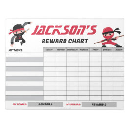 Bloco De Notas Gráfico de Recompensas Personalizadas Ninja Vermel