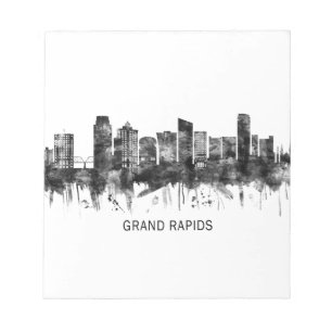 Bloco De Notas Grand Rapids Michigan Skyline BW