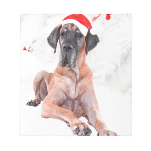 Bloco De Notas Grande Dane Dog Chapéu Feliz Natal