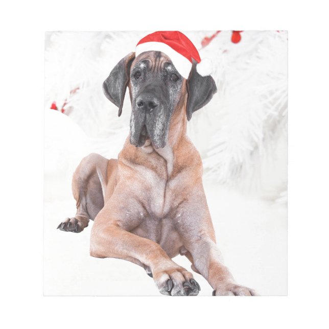 Bloco De Notas Grande Dane Dog Chapéu Feliz Natal (Frente)