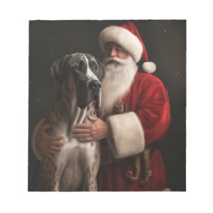 Bloco De Notas Grande Danês com Papai Noel Natal Festivo