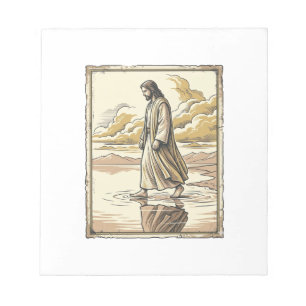 Bloco De Notas Gravura da Caminhada Espiritual na Água Vintage