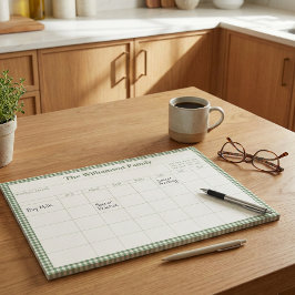 Bloco De Notas Green Gingham Plaid Month Family Planner Calendar 