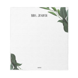 Bloco De Notas Green Leaves Minimalist Teacher Notepad