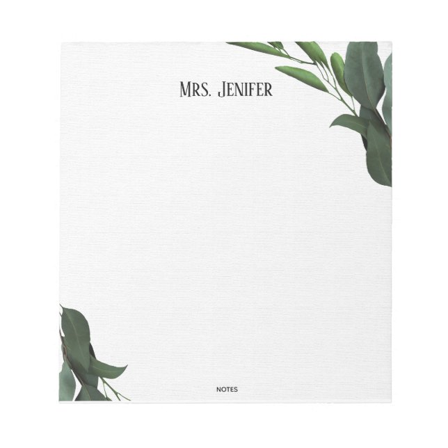 Bloco De Notas Green Leaves Minimalist Teacher Notepad (Frente)