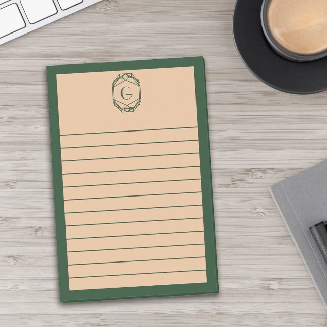 Bloco De Notas Green & Tan Geometric Art Deco Monogram Lined (Criador carregado)