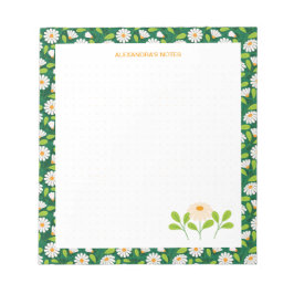 Bloco De Notas Green & White Spring Daisies & Vine Personalised