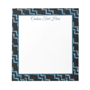 Bloco De Notas Grelha Chevron Negra Azul Elegante 