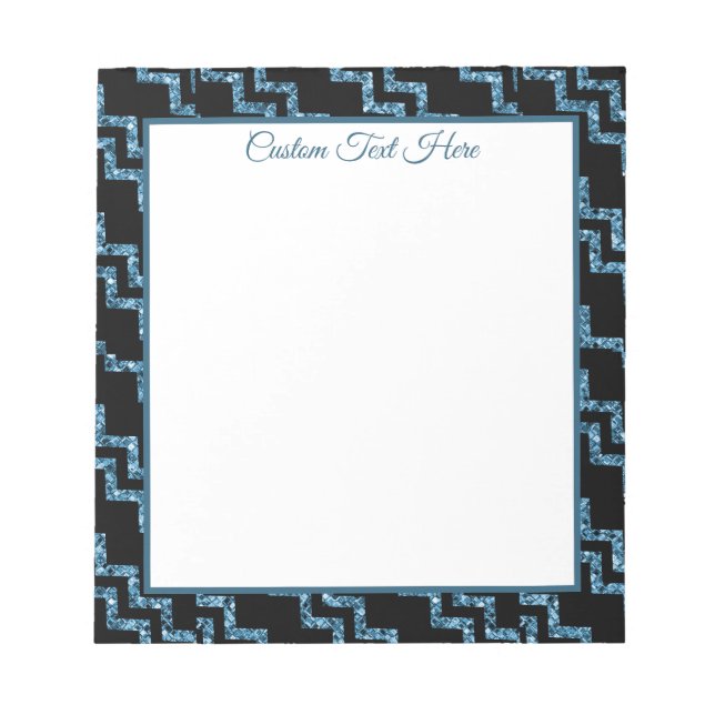 Bloco De Notas Grelha Chevron Negra Azul Elegante (Frente)