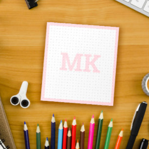 Bloco De Notas Grelha Dot do Monograma Rosa Pastel