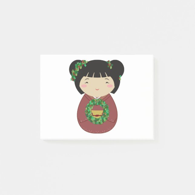 Bloco De Notas Grinalda do Natal de Kokeshi (Frente)