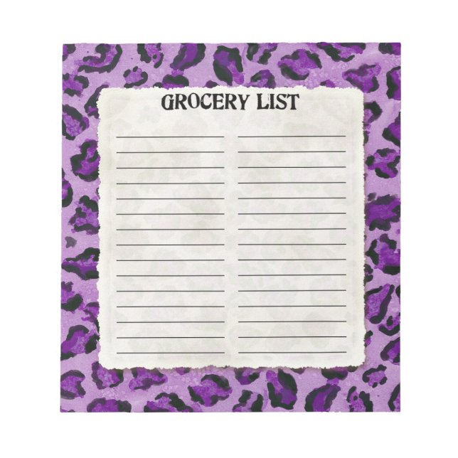 Bloco De Notas Grocery List Roxo Black Leopard Spot-Impressão Art (Frente)