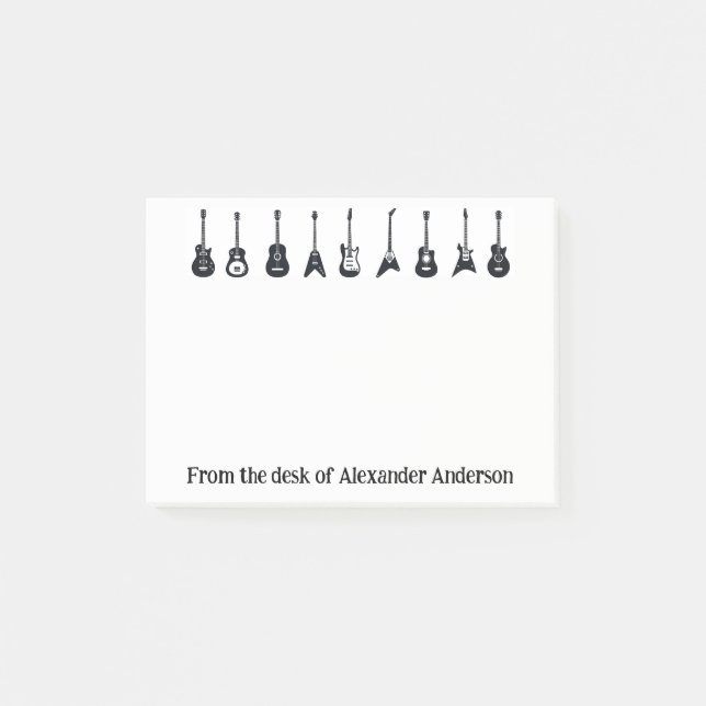 Bloco De Notas Guitarras Pretas e Brancas Personalizam Notas de P (Frente)