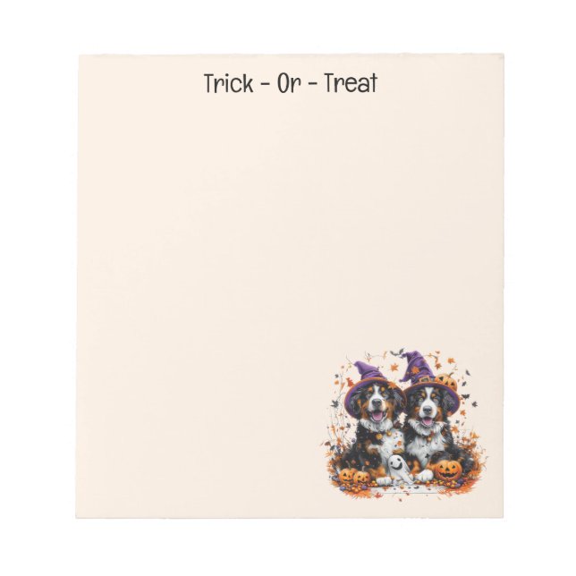 Bloco De Notas Halloween Bernese Mountain Dogs Witch Ghost (Frente)