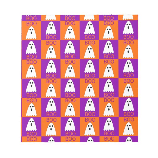 Bloco De Notas Halloween Boo Ghost Purple e Orange Squares (Frente)