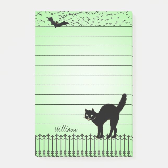 Bloco De Notas Halloween Holiday Silhuettes Black Cat Green BG (Frente)