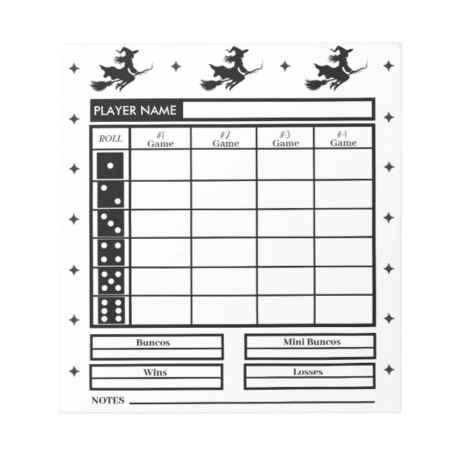 Bloco De Notas Halloween Theme Bunco Score Pad Bruxa Voando (Frente)