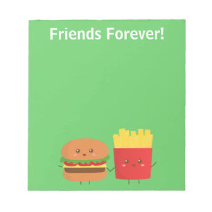 Bloco De Notas Hamburger e Batatas Fofos Amigos Para Sempre