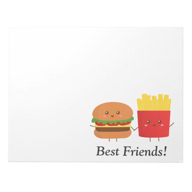 Bloco De Notas Hamburger e Batatas Fritas Fofos, Melhores Amigos (Frente)