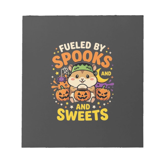 Bloco De Notas Hamster de Halloween Alimentado por Espíritos e Do (Frente)