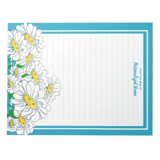 Bloco De Notas Happy Daisies Blue - Branco (Frente)