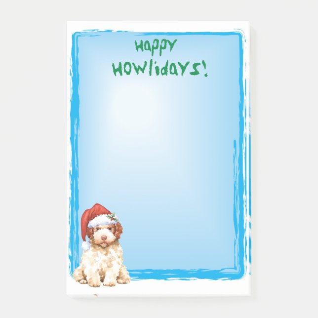 Bloco De Notas Happy Howlidays Lagotto Romagnolo Posta Notas (Frente)