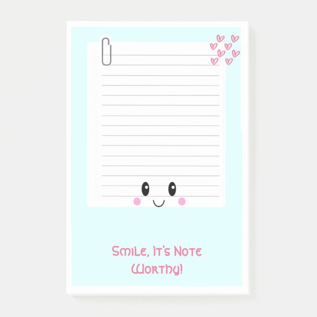 Bloco De Notas Happy Notes Blue: Notas Postes do Kawaii Sticky (Frente)