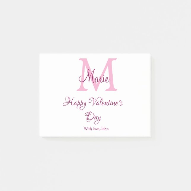Bloco De Notas Happy valentine's day monogram pink name love girl (Frente)