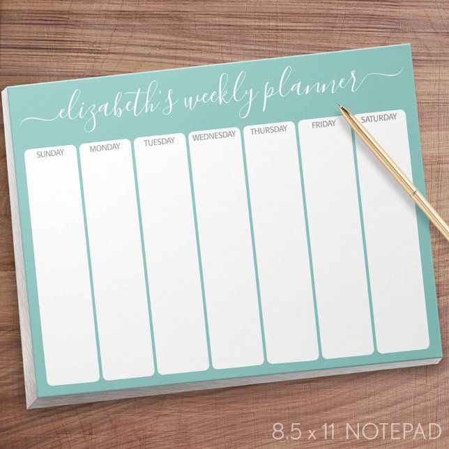 Bloco De Notas Haqua moderno do programador básico semanal minima (Weekly Planner Notepad - Personalized)