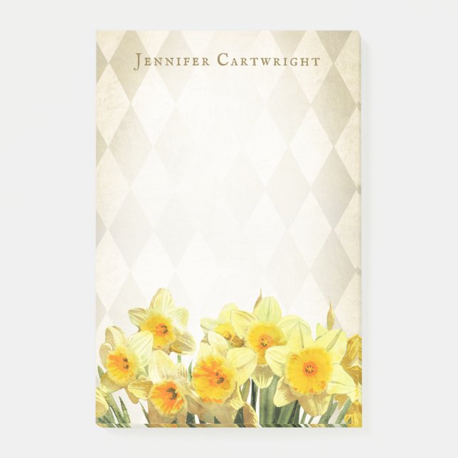 Bloco De Notas Harlequin Dourado 4 x 6 Monogrammed dos Daffodils (Frente)
