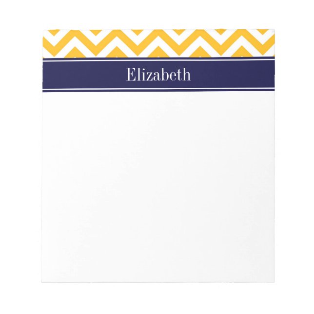 Bloco De Notas Haste Dourada Branco LG Chevron Azul Naval Monogra (Frente)