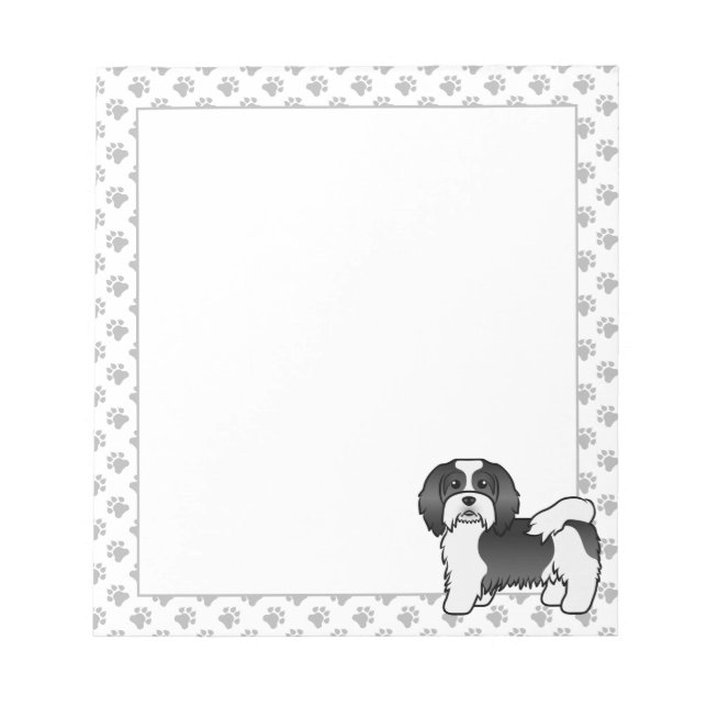 Bloco De Notas Havanês Preto e Branco Cachorro de Desenho Animado (Frente)