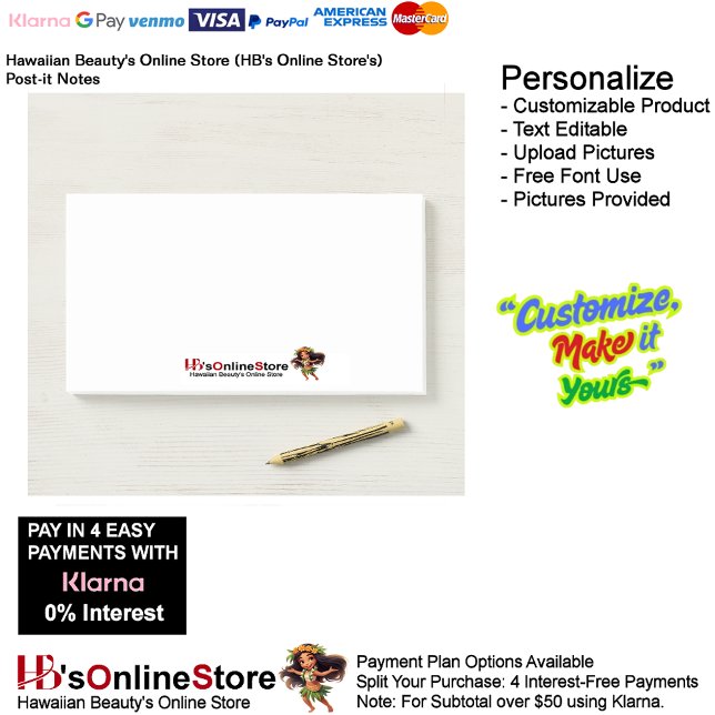 Bloco De Notas Hawaiian Beauty's Online Store (HB's Online Store) (Hawaiian Beauty's Online Store (HB's Online Store) Post-It Notes.)