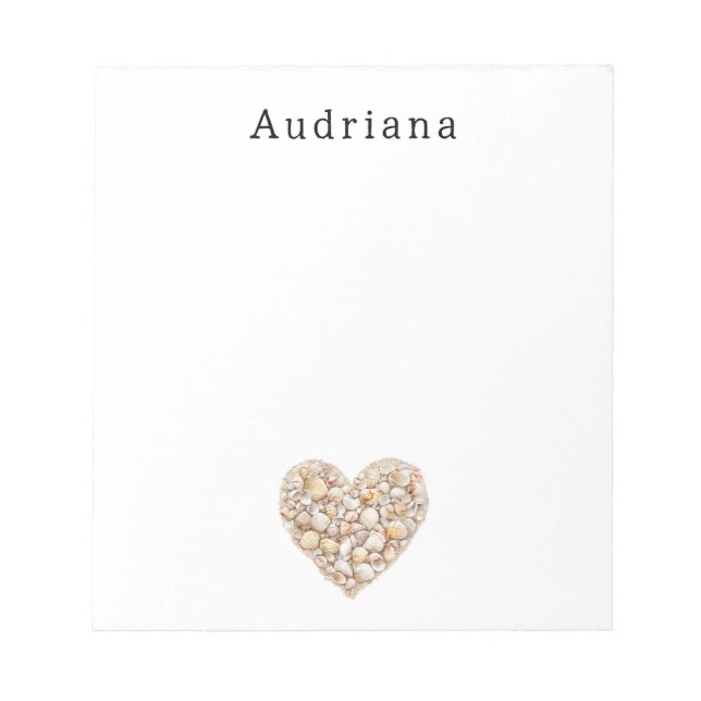 Bloco De Notas Heart Shape Sea Shells Ocean Beach Personalized  (Frente)