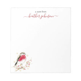 Bloco De Notas Hearthlight Notes Winter Robin Bird Personalized
