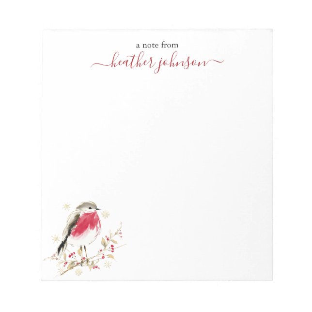 Bloco De Notas Hearthlight Notes Winter Robin Bird Personalized (Frente)