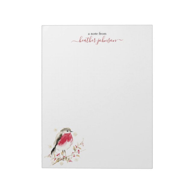 Bloco De Notas Hearthlight Notes Winter Robin Bird Personalized (Invertido)