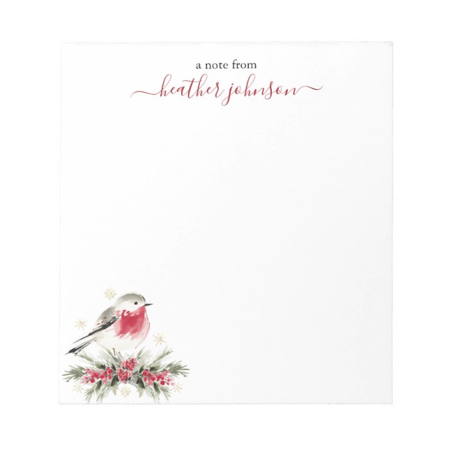 Bloco De Notas Hearthlight Notes Winter Robin Bird Personalized (Frente)