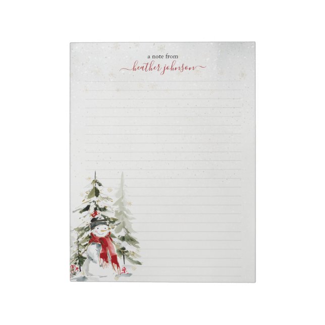 Bloco De Notas Hearthlight Notes Winter Snowman Personalized (Invertido)