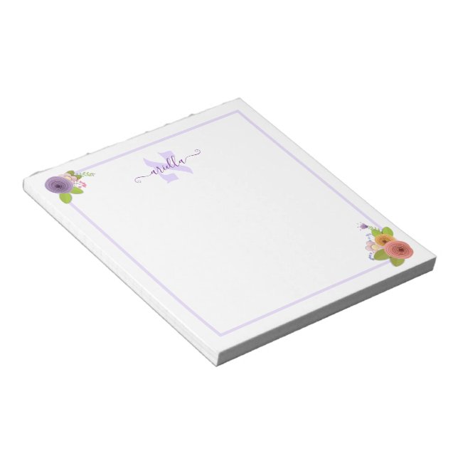 Bloco De Notas Hebraico Monograma ALEF Posto Floral Personalizado (Inclinado)