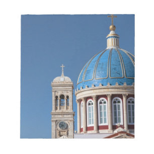 Bloco De Notas Hermoupolis, Ilha Syros, Grécia. Cúpula azul de