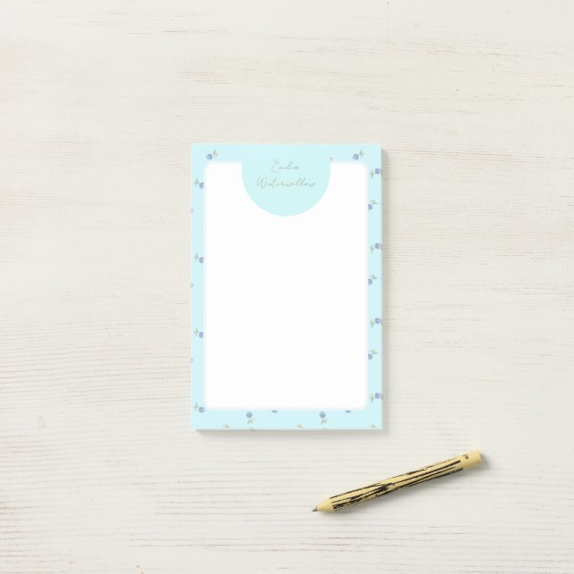 Bloco De Notas Hidrangea Pintada à Mão Grandmillennial Personaliz (Na mesa)