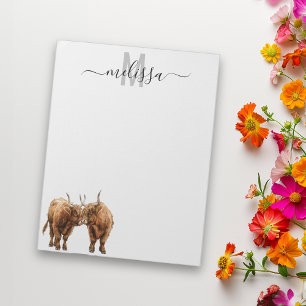 Bloco De Notas Highland Cows Watercolor Monographic Name Notepad
