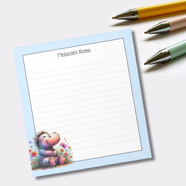 Bloco De Notas Hipopótamo Fofo em Aquarela com Listras (Criador carregado)