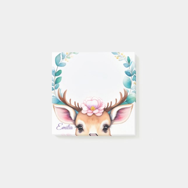 Bloco De Notas Hirsch mit Blumen - Wasserfarbe Kindermotiv (Frente)