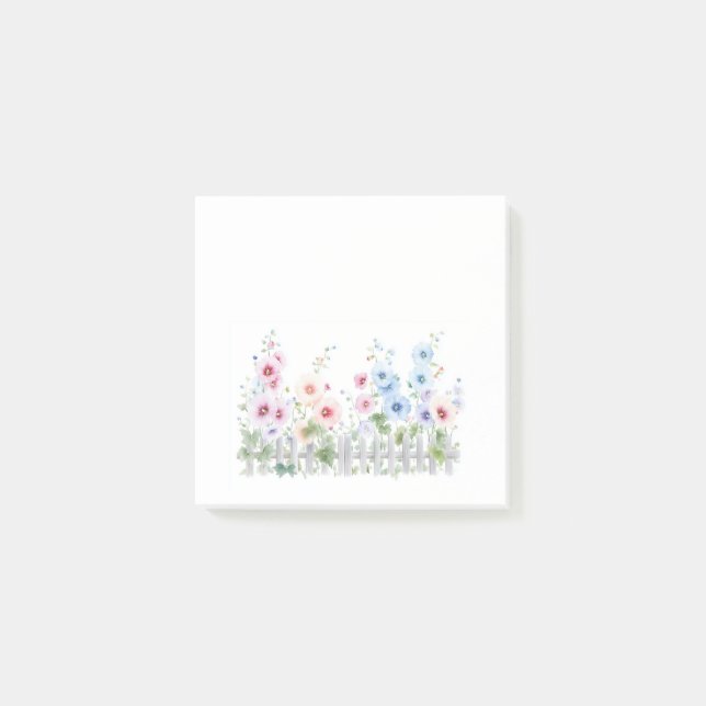 Bloco De Notas Hollyhocks & Cerca de Madeira Rústica  (Frente)