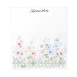 Bloco De Notas Hollyhocks & Cerca de Madeira Rústica Aquarela