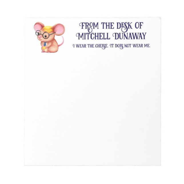 Bloco De Notas Homem Queijo Peludo Negócios Rato Gravata Óculos N (Frente)